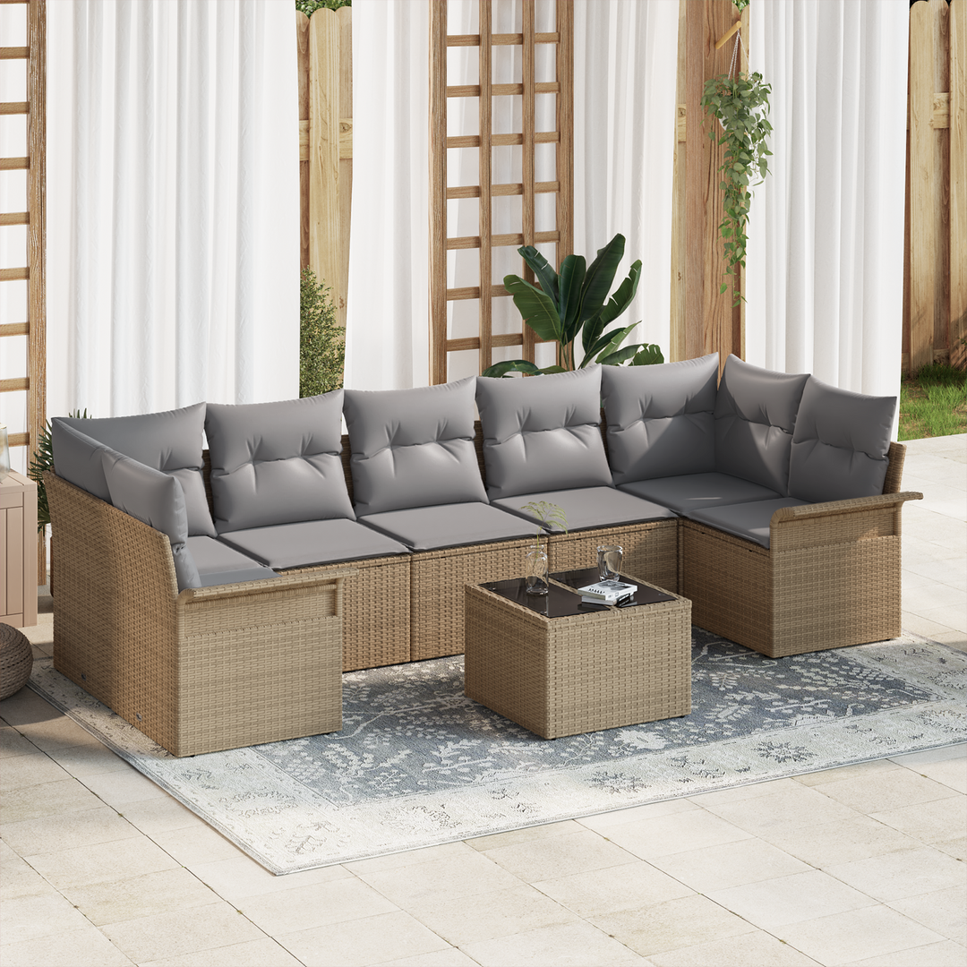 Havesofa Sæt med pude 8 pcs Beige og grå polyrattan