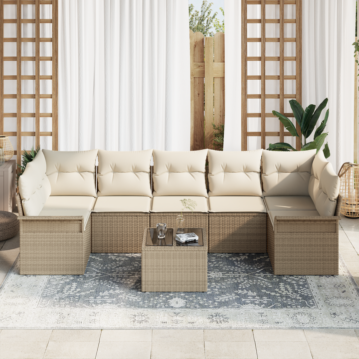 Havesofa Sæt med pude 8 pcs Beige og creme polyrattan
