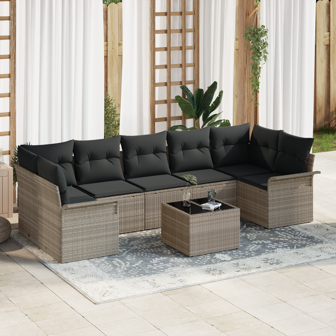 Havesofa Sæt med pude 8 pcs Lysegrå og mørkegrå polyrattan