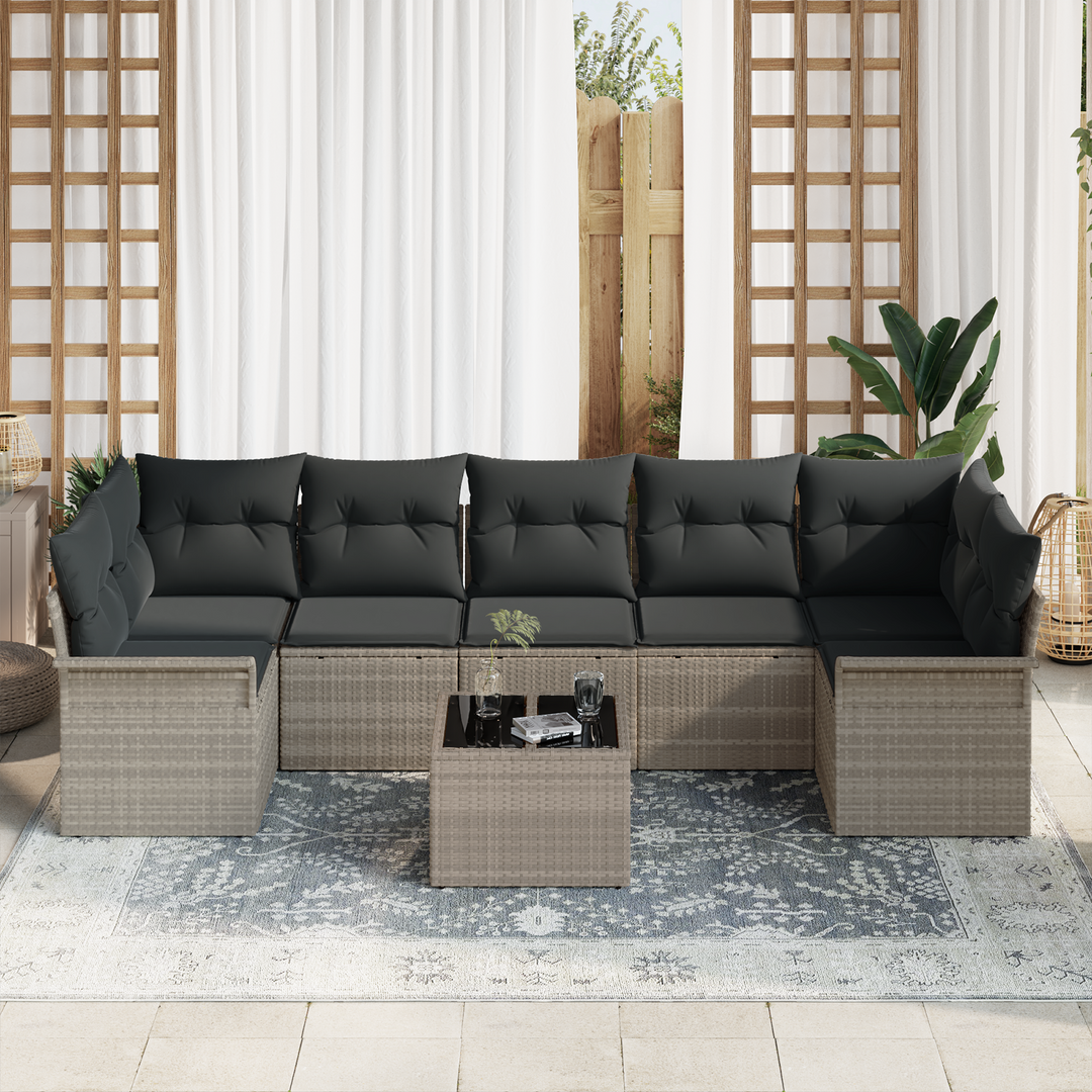 Havesofa Sæt med pude 8 pcs Lysegrå og mørkegrå polyrattan