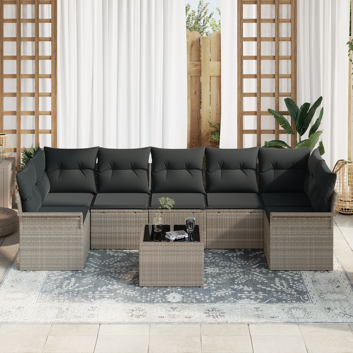 Havesofa Sæt med pude 8 pcs Lysegrå og mørkegrå polyrattan