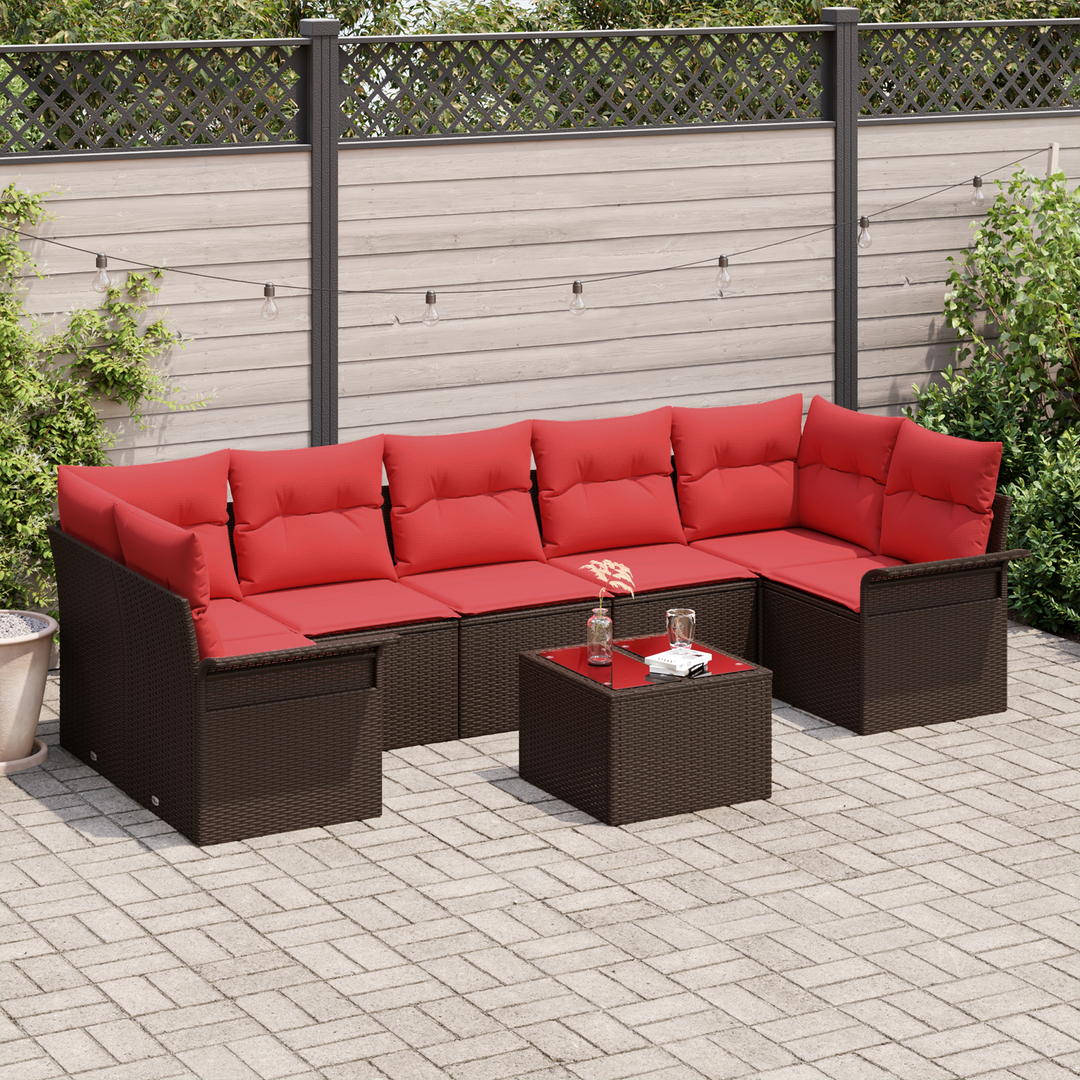 Havesofa Sæt med pude 8 pcs Beige og Rød polyrattan