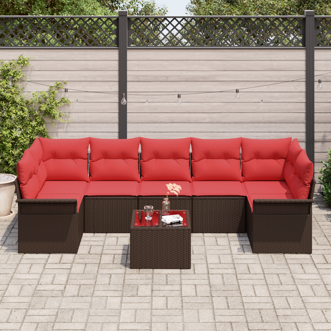 Havesofa Sæt med pude 8 pcs Beige og Rød polyrattan