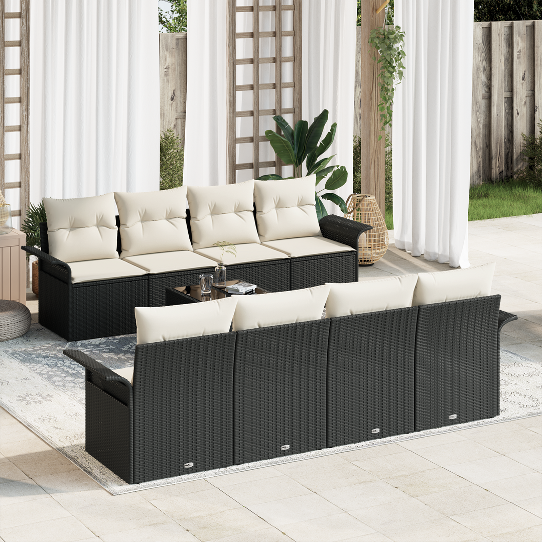 Havesofa Sæt med pude 9 pcs Sort og Cream polyrattan