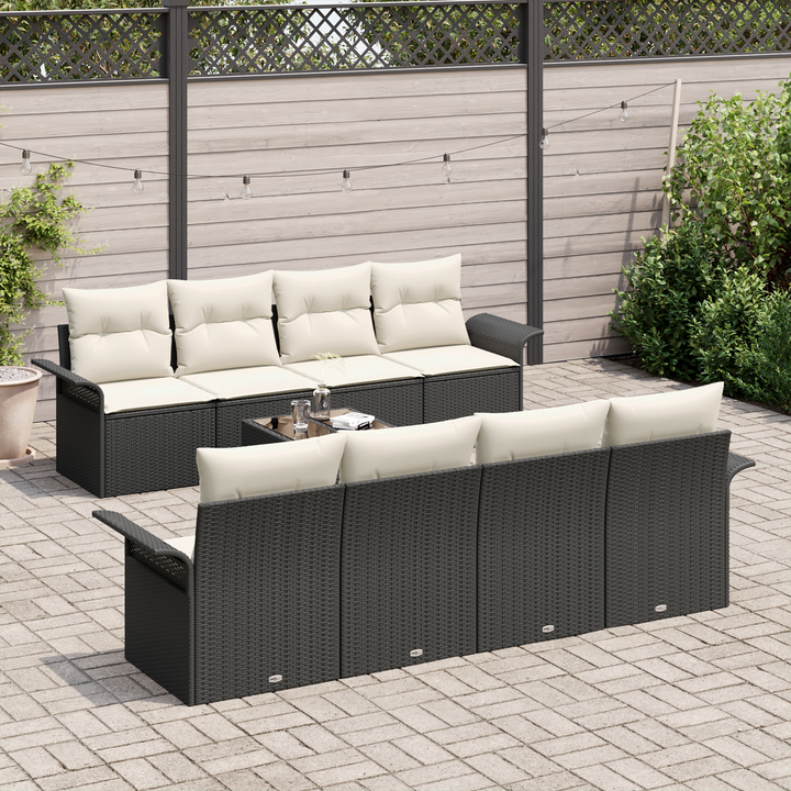 Havesofa Sæt med pude 9 pcs Sort og Cream polyrattan