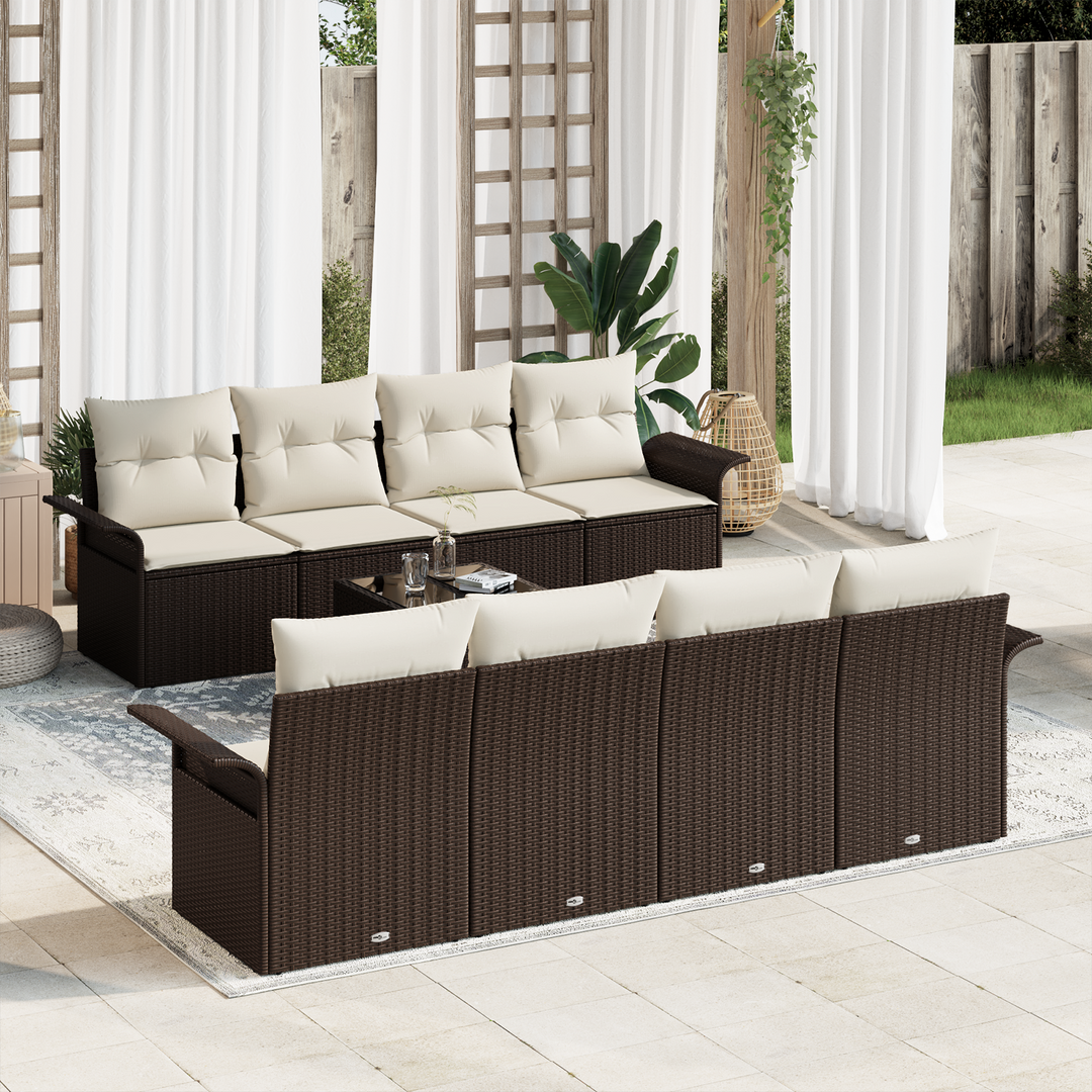 Havesofa Sæt 9 pcs Brun og Creme 55 x 55 x 37 cm polyrattan