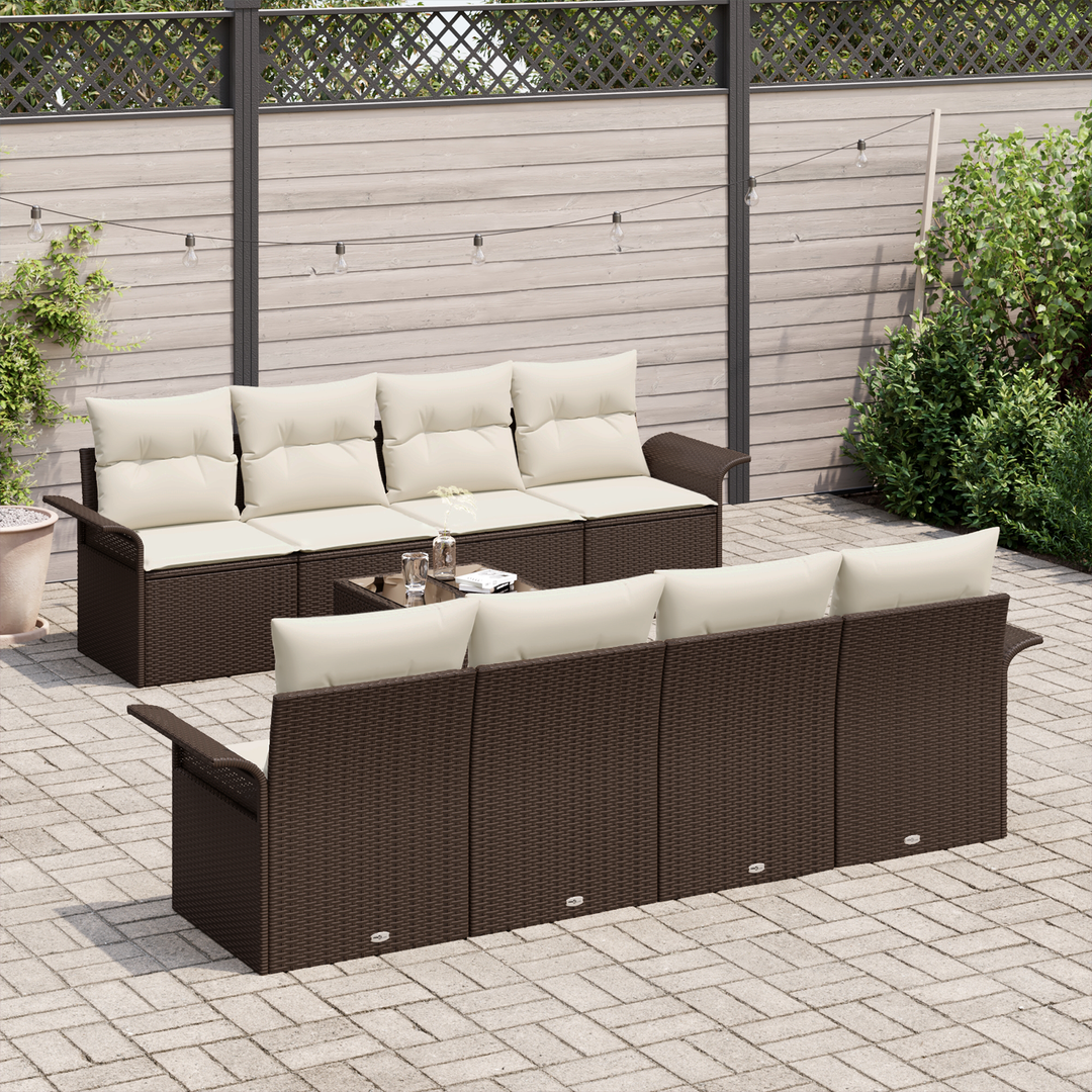 Havesofa Sæt 9 pcs Brun og Creme 55 x 55 x 37 cm polyrattan