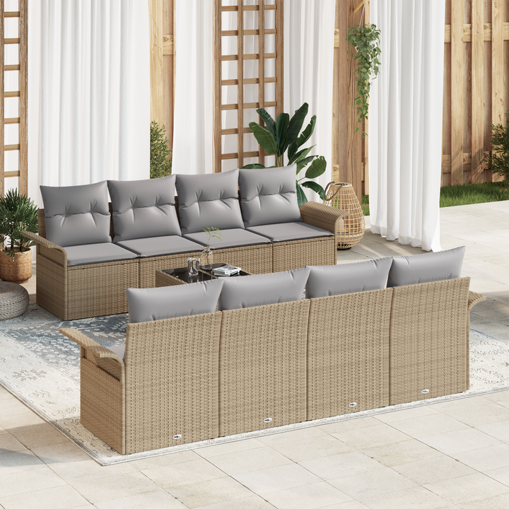 Havesofa Sæt med pude 9 pcs Beige og grå polyrattan