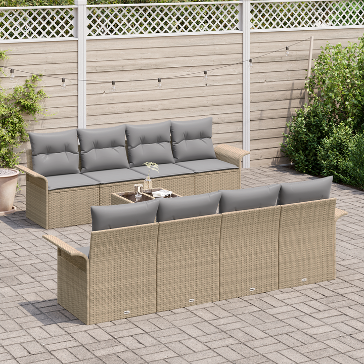 Havesofa Sæt med pude 9 pcs Beige og grå polyrattan