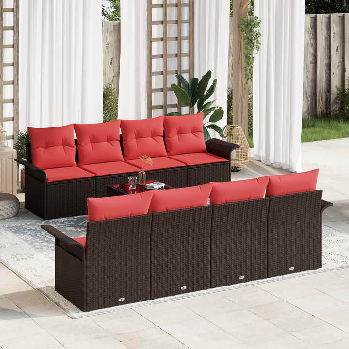 Havesofa Sæt med pude 9 pcs Beige og Rød polyrattan