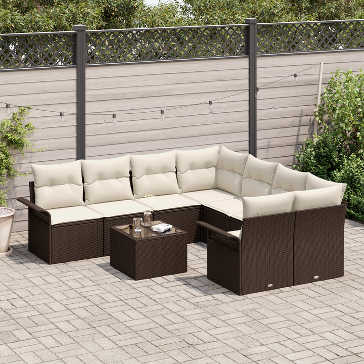 Havesofa Sæt med pude 9 pcs Brun og Creme polyrattan