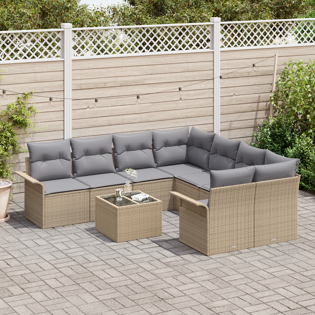 Havesofa Sæt med pude 9 pcs Beige og grå polyrattan