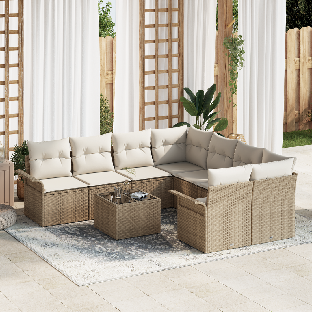 Havesofa Sæt med pude 9 pcs Beige og creme polyrattan