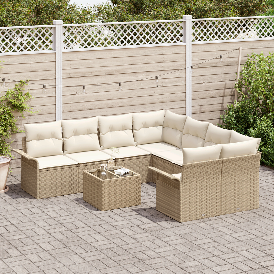Havesofa Sæt med pude 9 pcs Beige og creme polyrattan