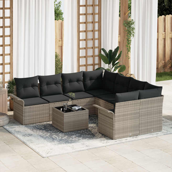 Havesofa Sæt med pude 9 pcs Lysegrå og mørkegrå polyrattan