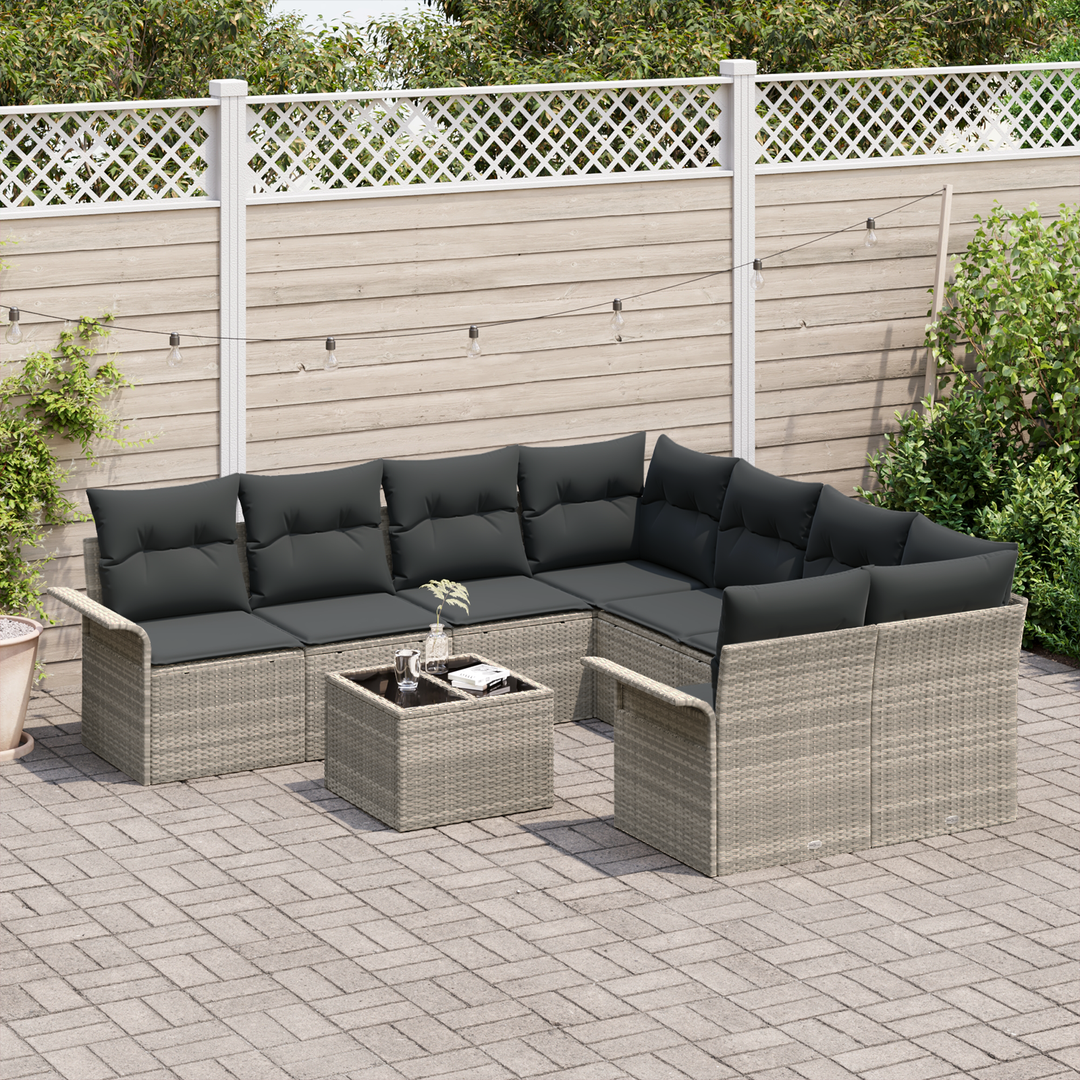 Havesofa Sæt med pude 9 pcs Lysegrå og mørkegrå polyrattan