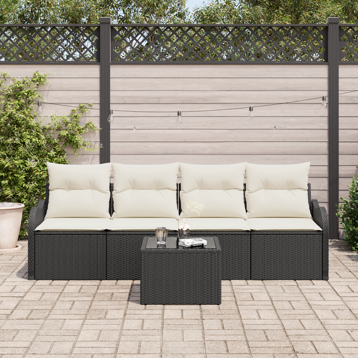 Havesofa Sæt med opbevaring 5 pcs Sort og Cream polyrattan
