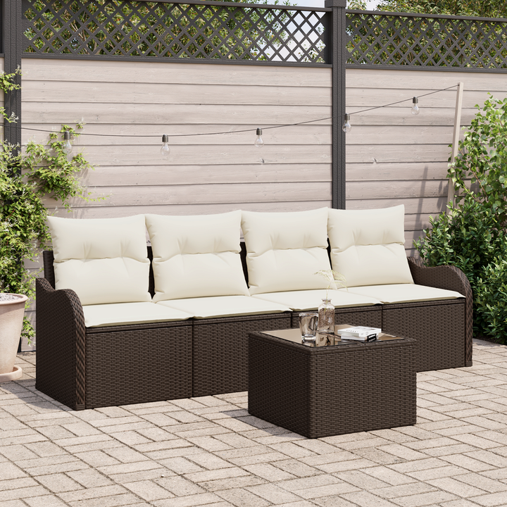 Havesofa Sæt 5 pcs Brun og Creme Polyrattan og stål og glas