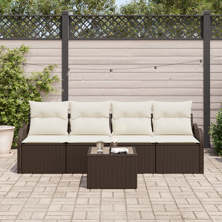 Havesofa Sæt 5 pcs Brun og Creme Polyrattan og stål og glas
