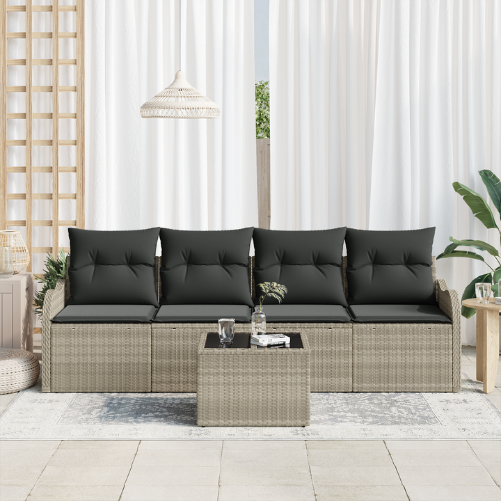 Havesofa Sæt med pude med opbevaring 5 pcs Lysegrå og mørkegrå