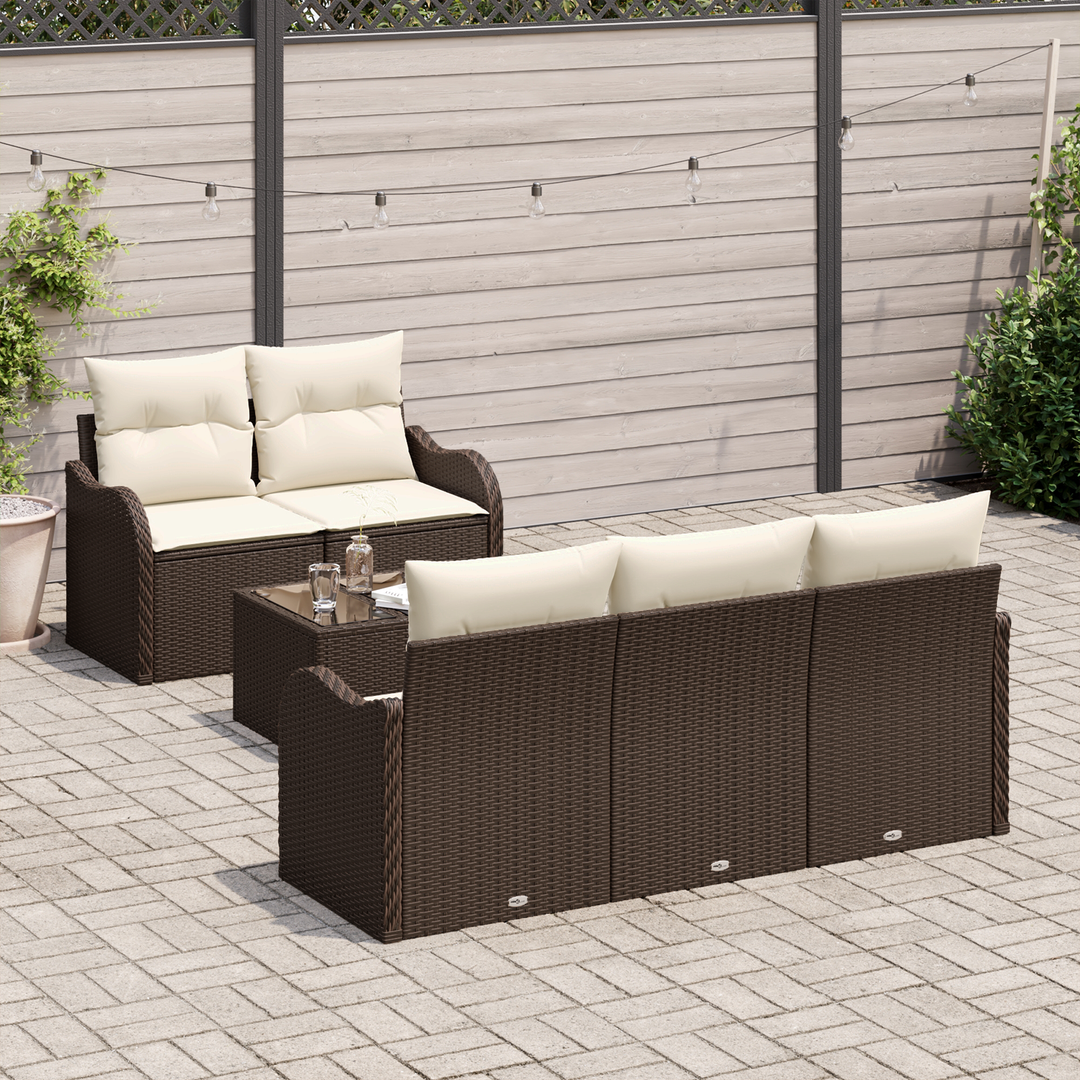 Havesofa Sæt 6 pcs Brun og Creme Polyrattan og stål og glas