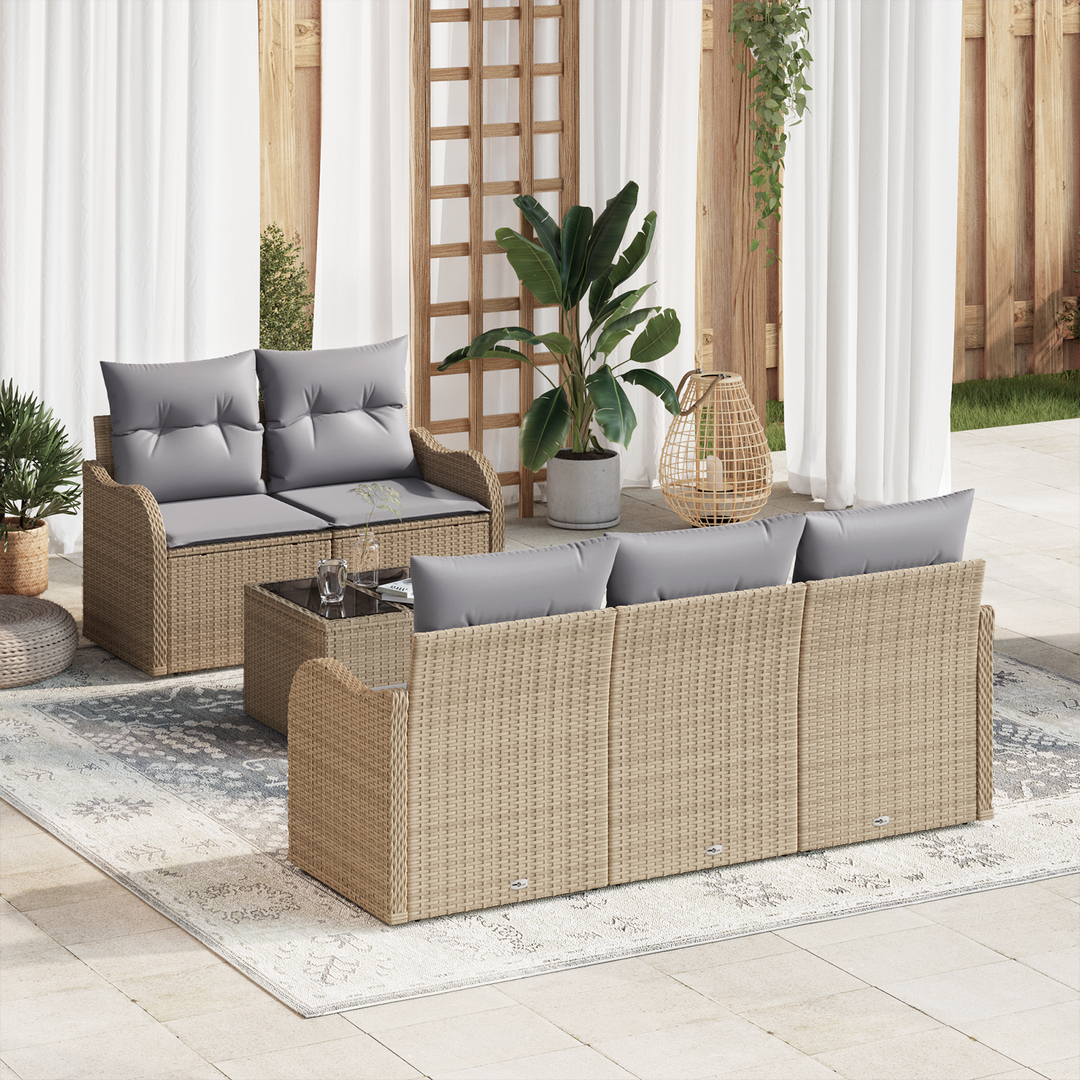 Havesofa Sæt 6 pcs Beige og grå Polyrattan og stål og glas