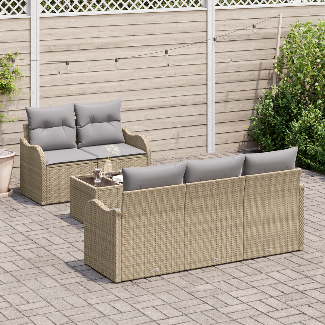 Havesofa Sæt 6 pcs Beige og grå Polyrattan og stål og glas
