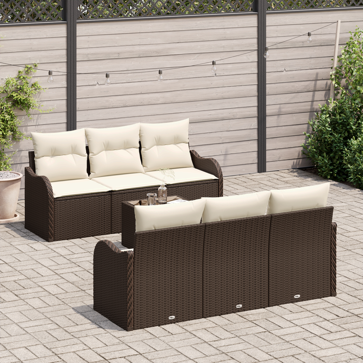 Havesofa Sæt 7 pcs Brun og Creme Poly Rattan og Stål og Glas