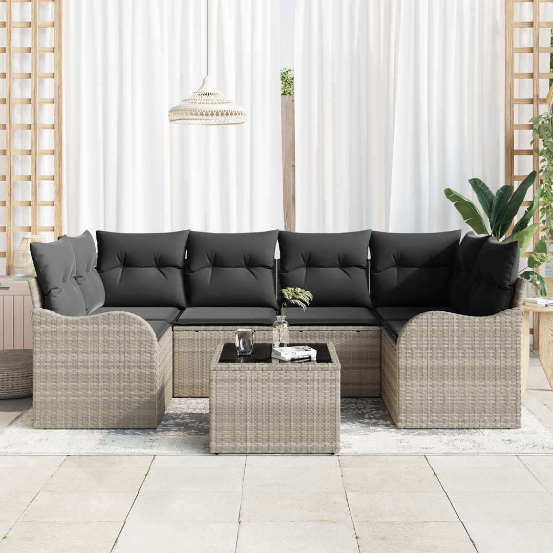 Havesofa Sæt med pude med opbevaring 7 pcs Lysegrå og mørkegrå