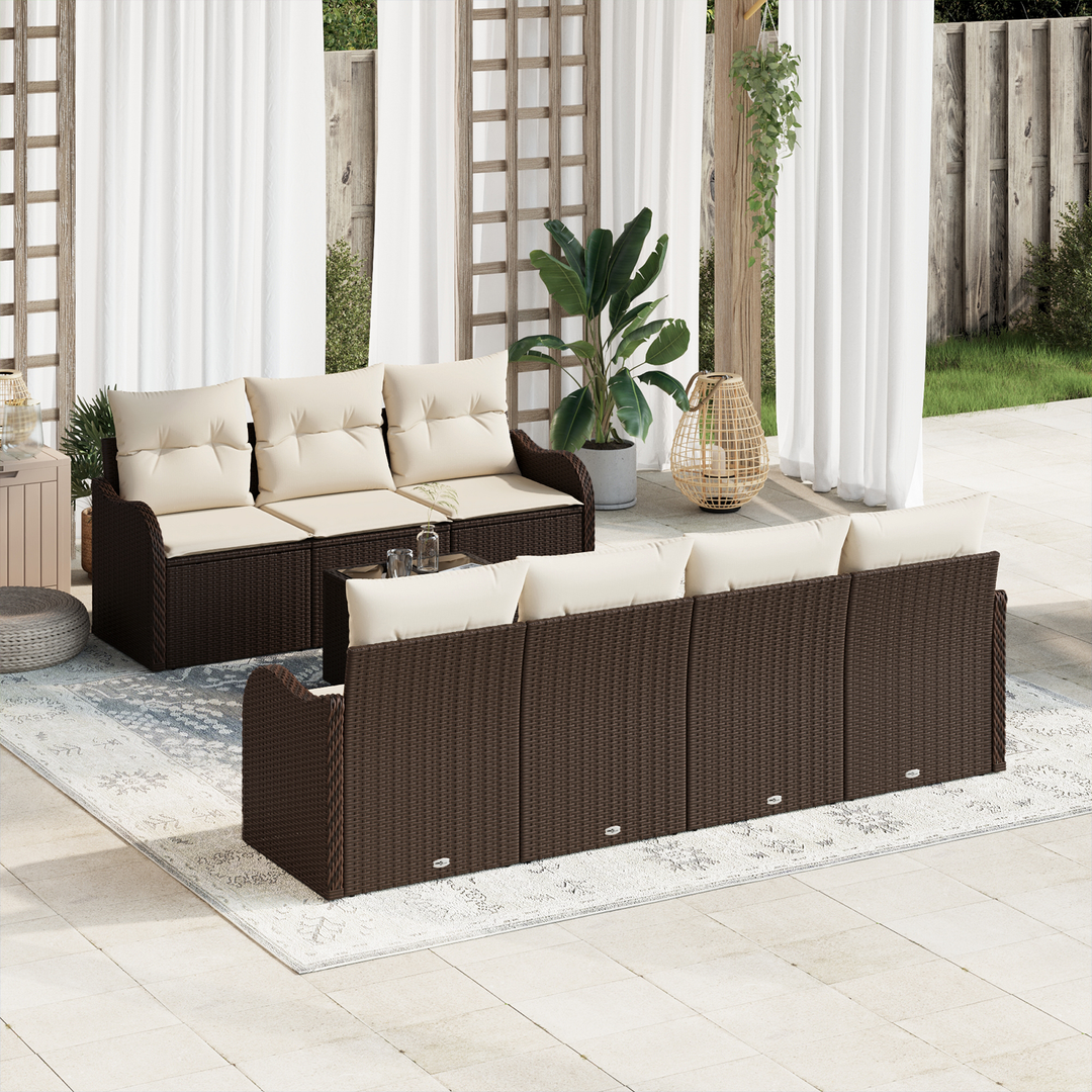Havesofa Sæt 8 pcs Brun og Creme Poly Rattan og Stål og Glas