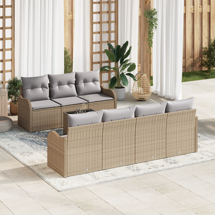 Havesofa Sæt 8 pcs Beige og grå Poly Rattan og Stål og Glas