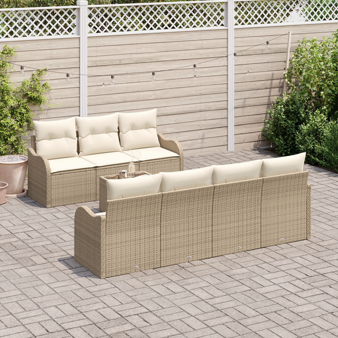Havesofa Sæt 8 pcs Beige og creme Poly Rattan og Stål og Glas