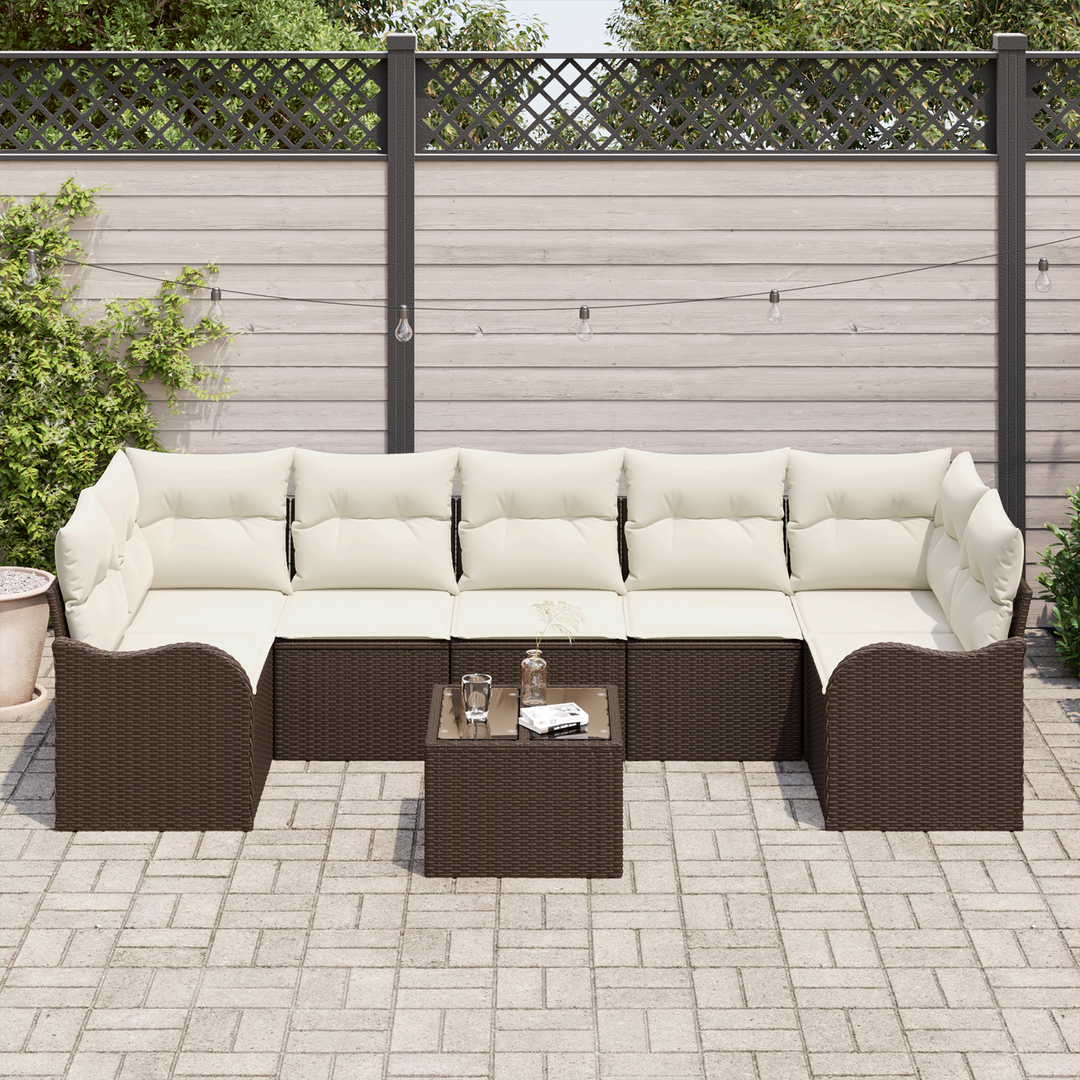 Havesofa Sæt 8 pcs Brun og Creme Poly Rattan og Stål og Glas