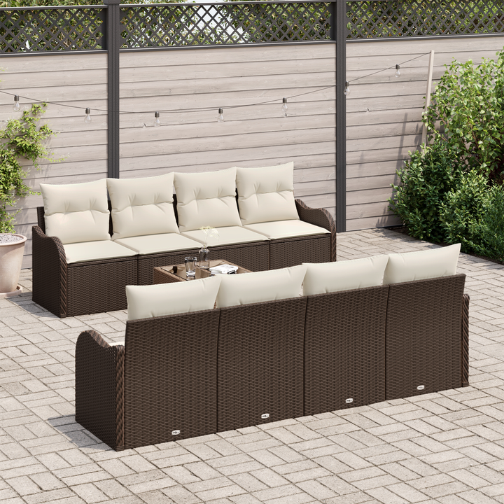 Havesofa Sæt 9 pcs Brun og Creme Poly Rattan og Stål og Glas