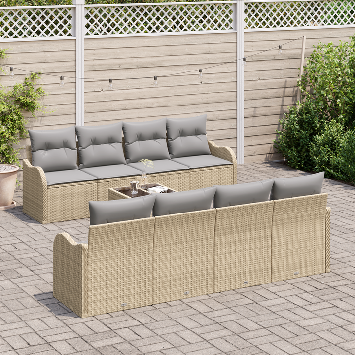 Havesofa Sæt 9 pcs Beige og grå Poly Rattan og Stål og Glas