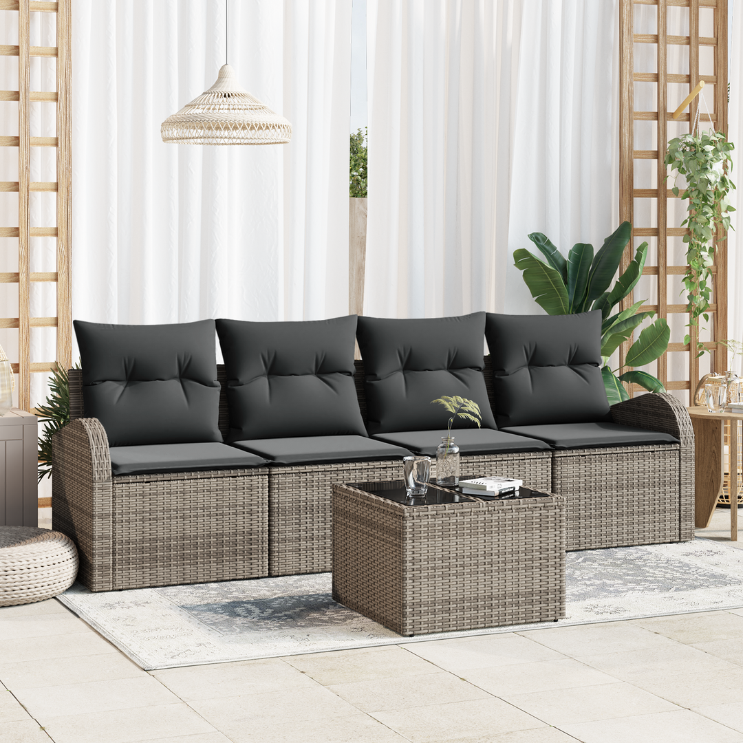 Havesofa Sæt med opbevaring med pude 5 pcs Grå polyrattan