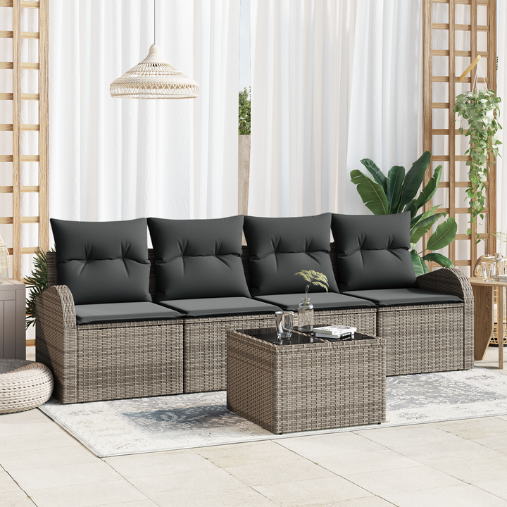Havesofa Sæt med opbevaring med pude 5 pcs Grå polyrattan