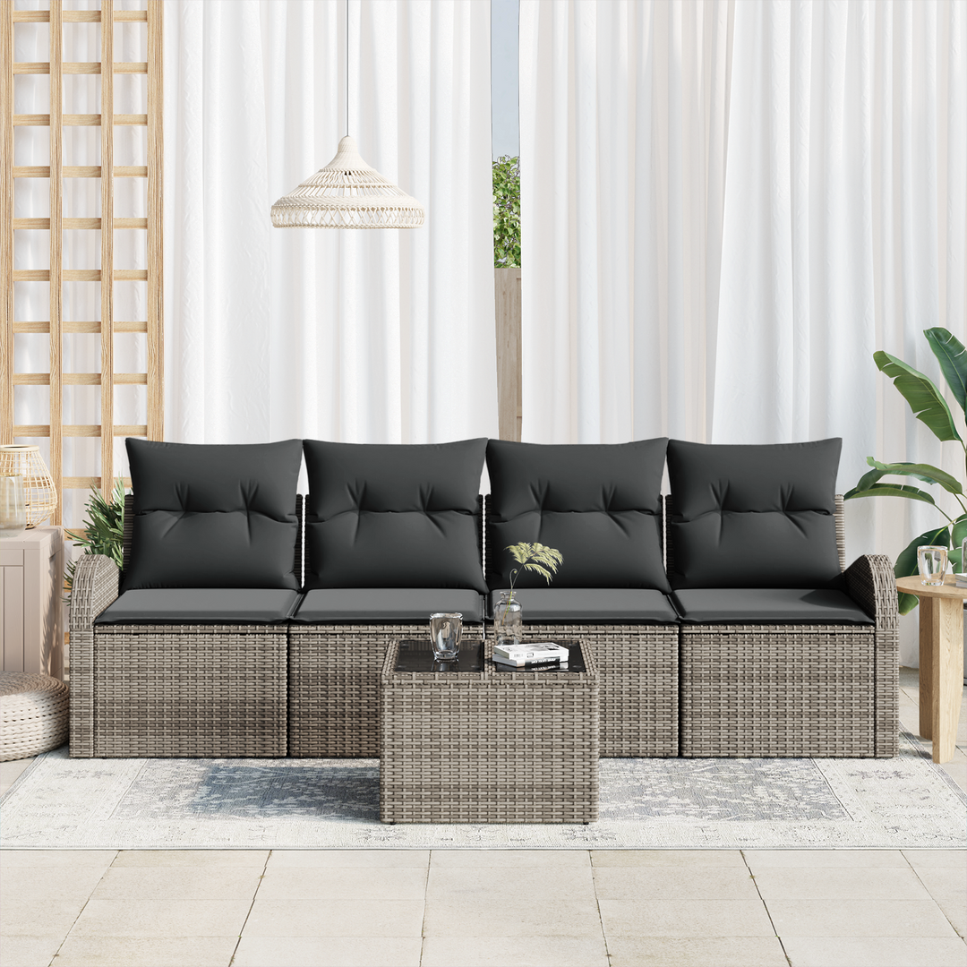 Havesofa Sæt med opbevaring med pude 5 pcs Grå polyrattan