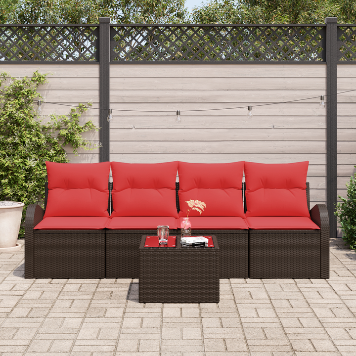 Havesofa Sæt med opbevaring 5 pcs Beige og Rød polyrattan