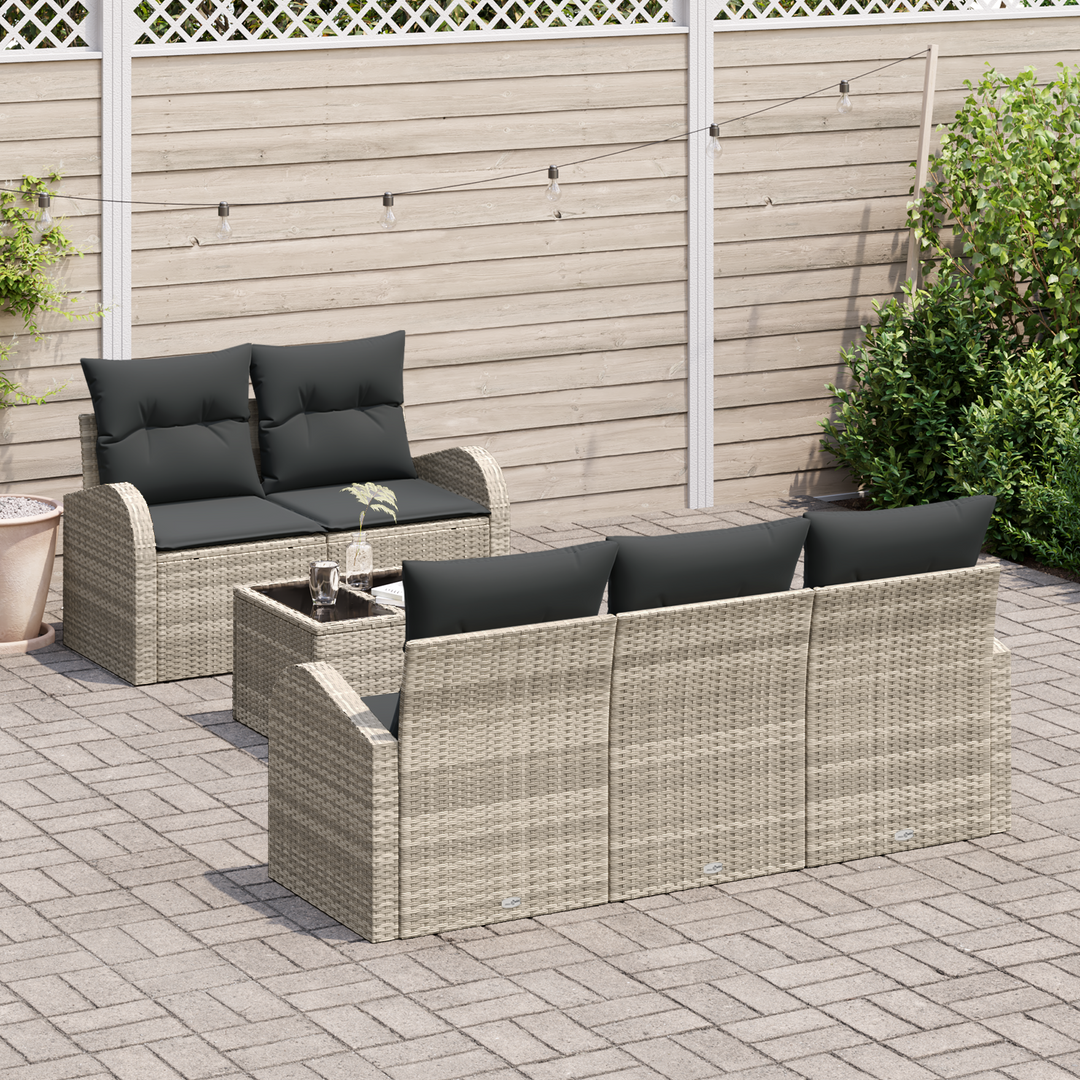 Havesofa Sæt med pude 6 pcs Lysegrå og mørkegrå polyrattan