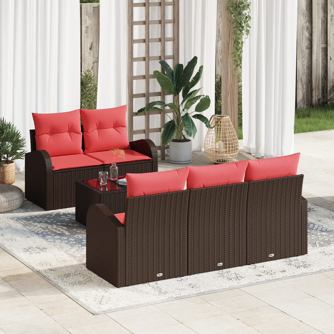 Havesofa Sæt med opbevaring 6 pcs Beige og Rød polyrattan