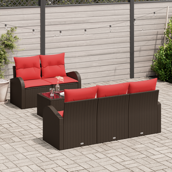 Havesofa Sæt med opbevaring 6 pcs Beige og Rød polyrattan