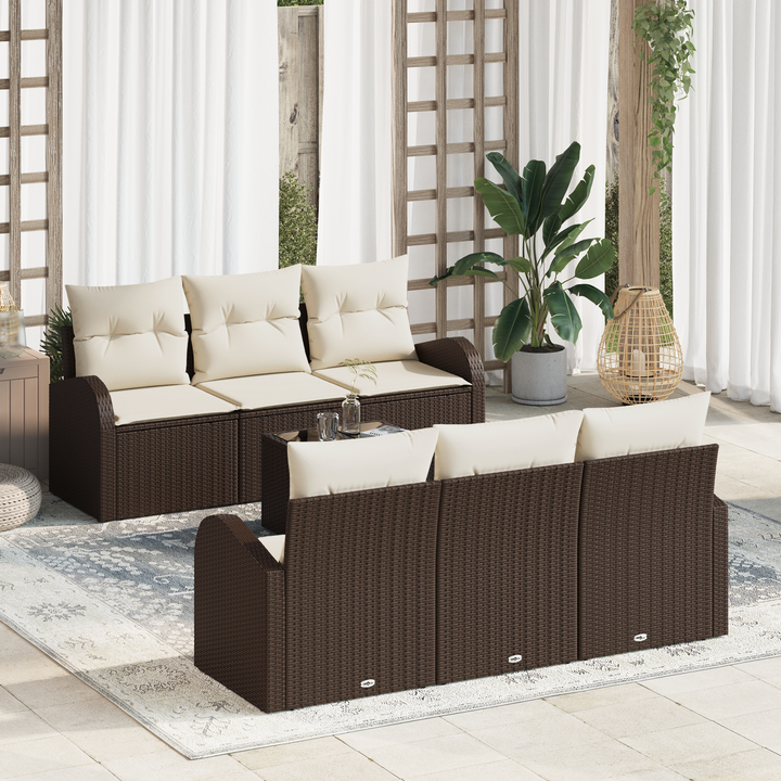 Havesofa Sæt med opbevaring 7 pcs Brun og Creme polyrattan