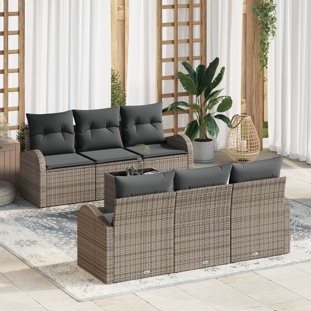Havesofa Sæt med opbevaring med pude 7 pcs Grå polyrattan