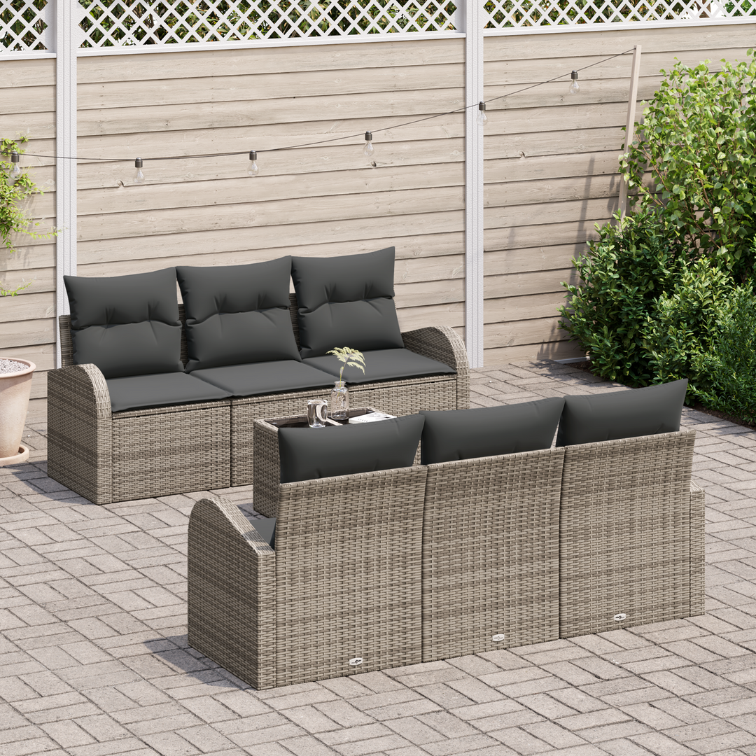 Havesofa Sæt med opbevaring med pude 7 pcs Grå polyrattan