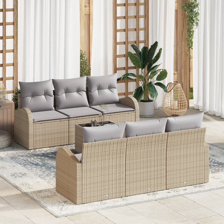 Havesofa Sæt med opbevaring 7 pcs Beige og grå polyrattan