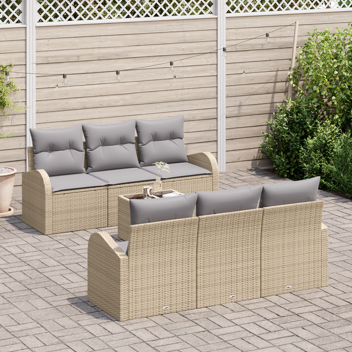 Havesofa Sæt med opbevaring 7 pcs Beige og grå polyrattan