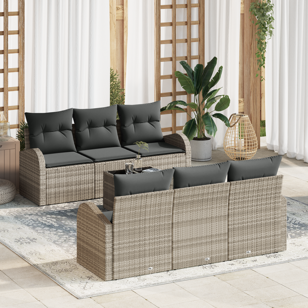 Havesofa Sæt med pude 7 pcs Lysegrå og mørkegrå polyrattan