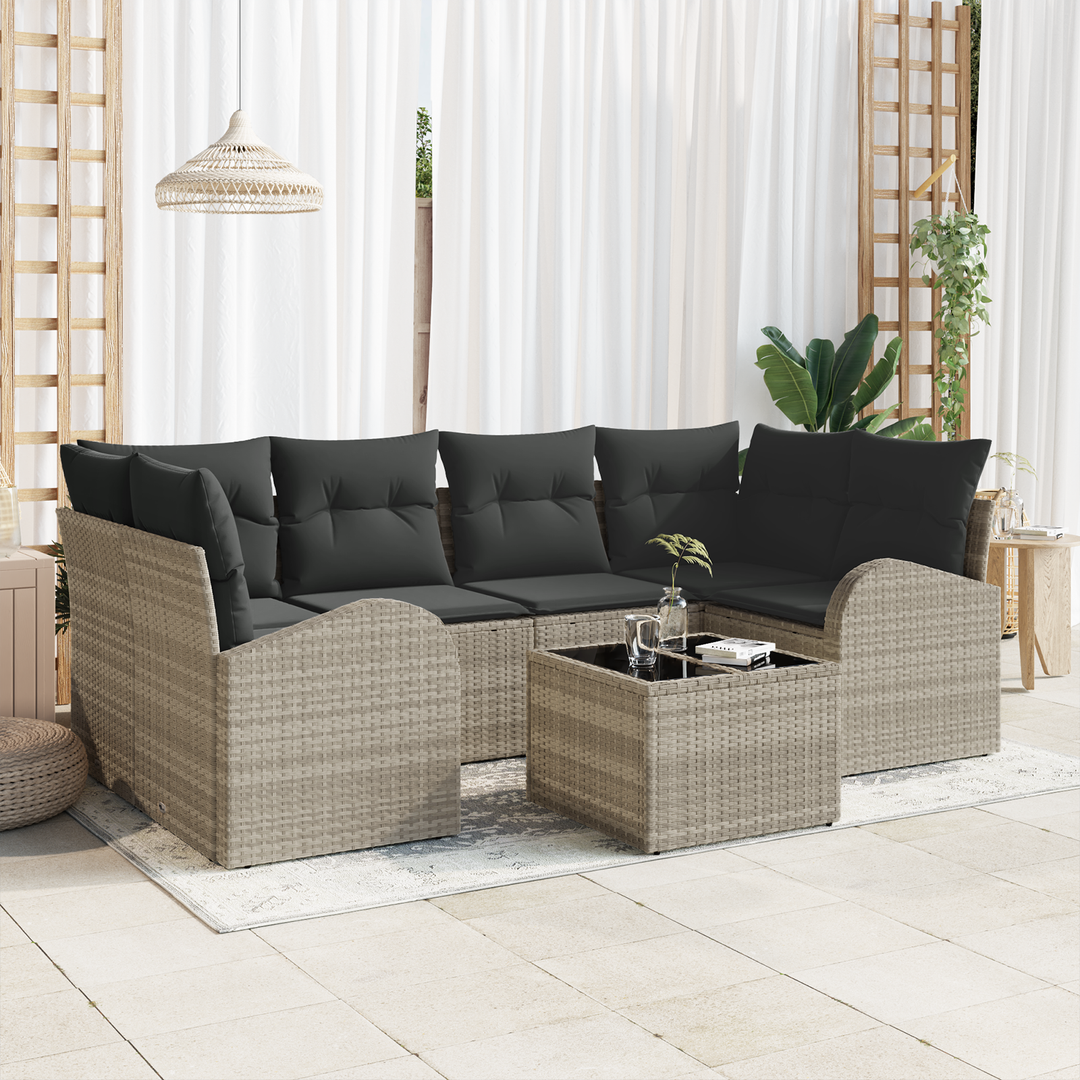Havesofa Sæt med pude 7 pcs Lysegrå og mørkegrå polyrattan