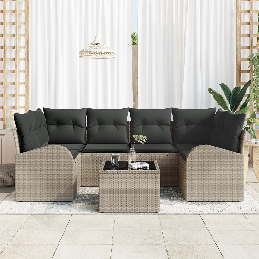 Havesofa Sæt med pude 7 pcs Lysegrå og mørkegrå polyrattan